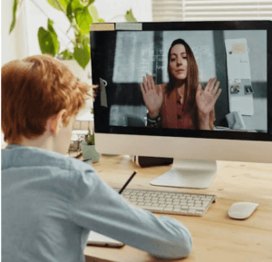 Teacher on a video call with a student