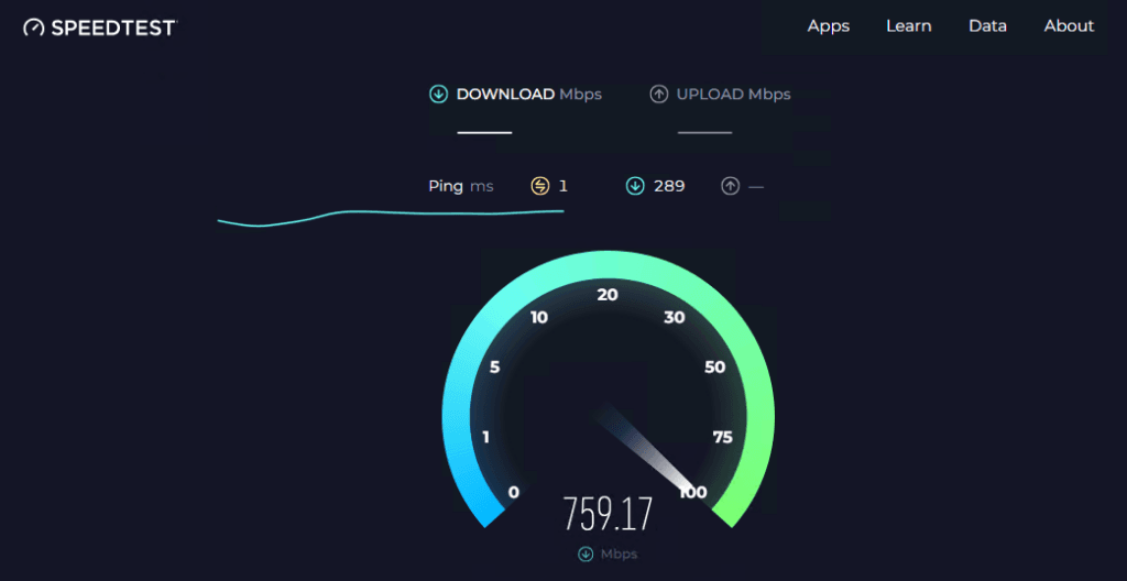 speed test showing fast internet