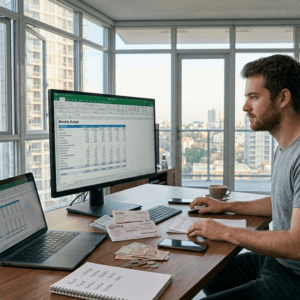 Expat preparing a budget of living expenses