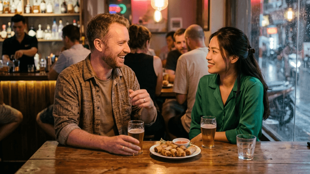 Couple dating at a bar