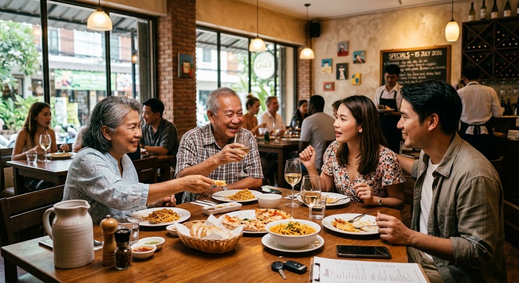 Family at a restaurant